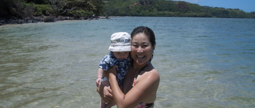 Milles and mom in the ocean.